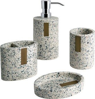 4pc Lerrazzo Lotion Pump/Toothbrush Holder/Tumbler/Soap Dish Set Gray/Natural - Allure Home Creations