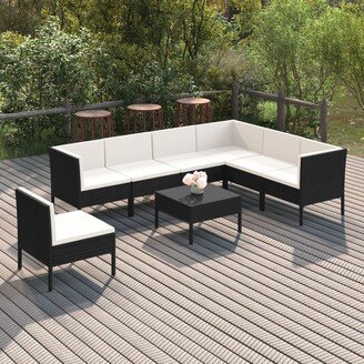 8 Piece Patio Lounge Set with Cushions Poly Rattan Black-AF