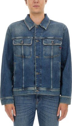 Logo-Embroidered Buttoned Denim Jacket