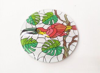 Glass Handpainted Round Coaster - Red Toucan, Mirror