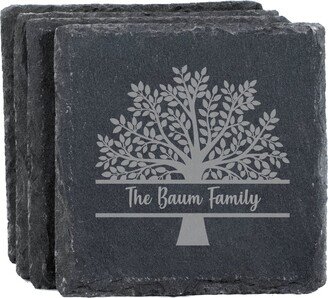 Personalized Family Tree Slate Coasters - Set Of 4 | Custom Engraved Coaster Unique Wedding Housewarming Valentines Day Gift