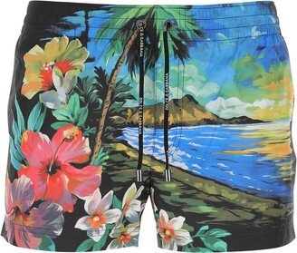 Hawaiian Print Swim Trunks