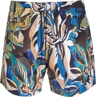 Pattern-Printed Drawstring Swim Shorts-AA