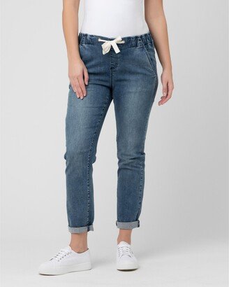 Maternity Comfy Denim Jogger with Tie Blue