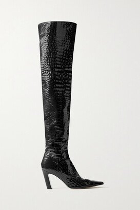Marfa Croc-effect Leather Over-the-knee Boots - Black