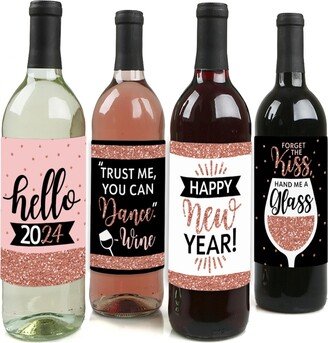 Big Dot Of Happiness Rose Gold Happy New Year - 2024 Party Decor - Wine Bottle Label Stickers - 4 Ct