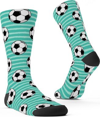 Socks: Soccer Balls Custom Socks, Green