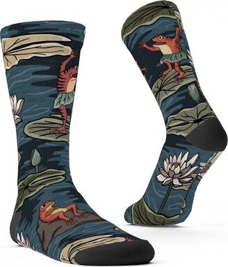 Socks: Quirky Frogs Dancing In The Moonlight On Lily Pads Custom Socks, Blue