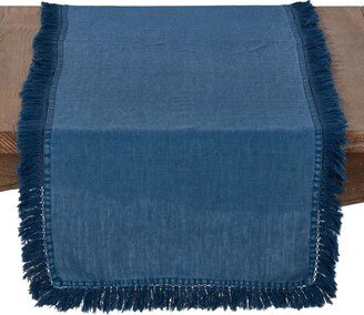 Saro Lifestyle Stonewashed Linen Table Runner with Fringed Design