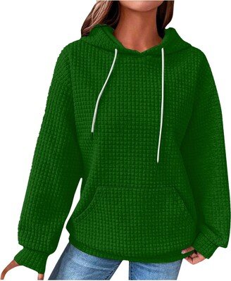 Generic Long Sleeve Oversized Sweatshirts for Women Plus Size Hoodies Solid Color Shirts Loose Fit Christmas Fall Winter Tops with Pockets dark green X-Large