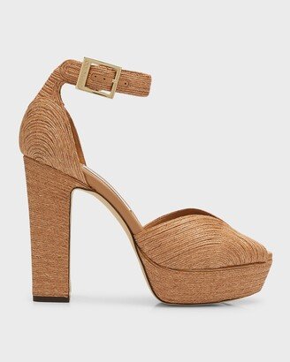 Delilah Raffia Ankle-Strap Platform Sandals