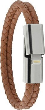 ERCKO Large Leather Clasp Bracelet Cable for iPhone 12, 11, XR, XS, 8, 7 - Brown