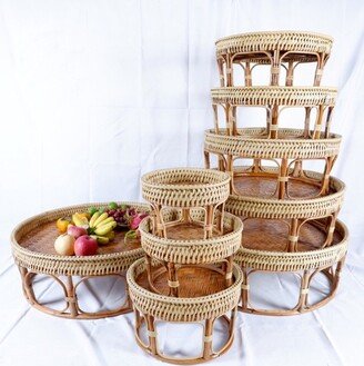 Thai Khantoke Tables From Northern Thailand 10-26 Inches Lanna Natural Rattan Table Handicraft Fruit Food Tray Versatile