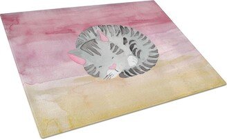 BB7353LCB Sleeping Grey Cat Watercolor Glass Cutting Board