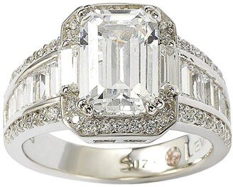 Suzy Levian Sterling Silver White Emerald-Cut Cubic Zirconia Engagement Ring