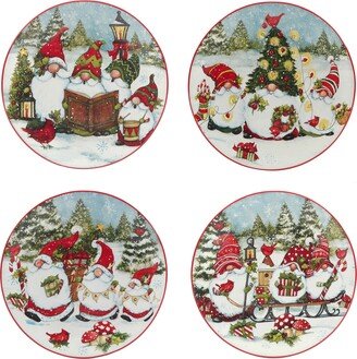 Christmas Gnomes 9 Dessert Plates Set of 4, Service for 4