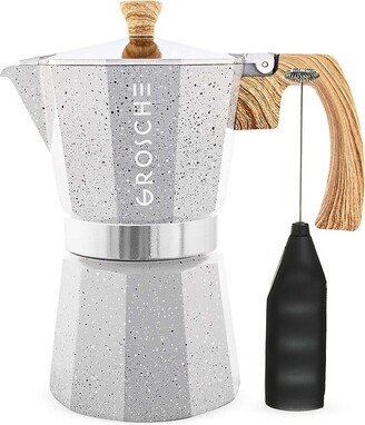 Milano Stone Stovetop Espresso Maker, 9 Cup Moka Pot & Milk Frother Gift Set