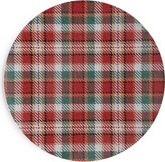 Salad Plates: Fuzzy Look Christmas Plaid - Red And Green Salad Plate, Red