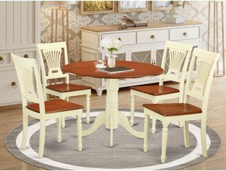5 Piece Dining Table Set Includes a Wooden Table and 4 Dining Chairs, Buttermilk & Cherry