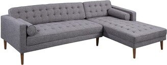 Element Right-Side Chaise Sectional in Dark Gray Linen and Walnut Legs