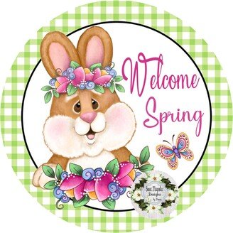 Welcome Spring Bunny Sign ~ Door Hanger Wreath Attachment Porch Decor Sweet Magnolia Nonni