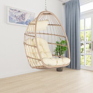 GEROJO Portable and Foldable Outdoor Rattan Egg Swing Chair with Stand and Safety Strap, All-in-one Design with Cushions