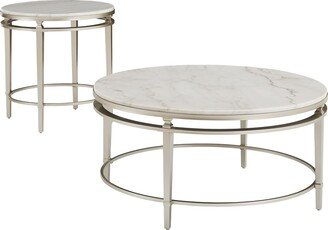 Egan Champagne Silver Finish Marble Top Table by Modern