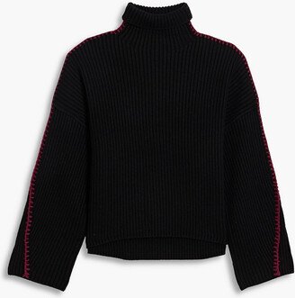 Ingrid whipstitched ribbed wool turtleneck sweater