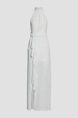 Tie-neck draped crepe gown