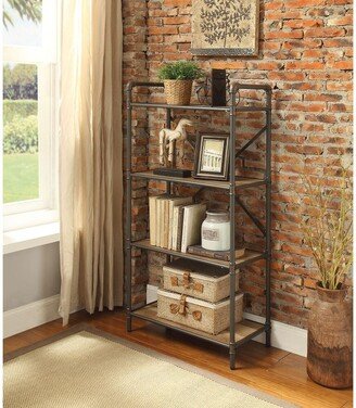 TOSWIN Industrial Style Itzel Bookshelf in Antique Oak & Sandy Gray with 4-tier Open Storage Rack, Suitable for Living Room Library