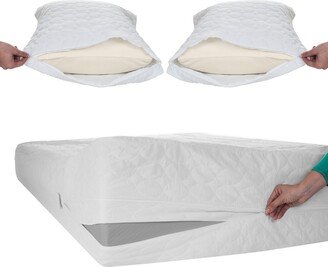 Bed Bug Dust Mite Cotton Mattress & Pillow Protector-Queen