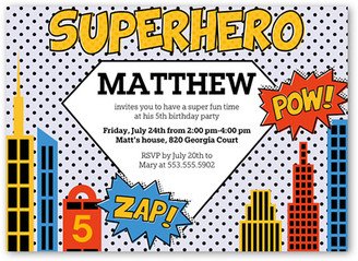 Boy Birthday Invitations: Superhero Birthday Invitation, Yellow, Matte, Signature Smooth Cardstock, Square