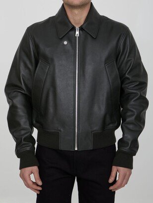 Dark green leather bomber jacket