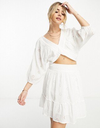 eyelet mini skirt in white - part of a set