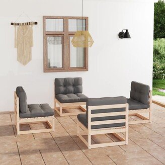 4 Piece Patio Lounge Set with Cushions Solid Pinewood-AD