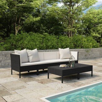 6 Piece Patio Lounge Set with Cushions Poly Rattan Black - 27.2 x 27.2 x 27.2-AA