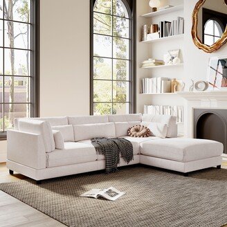 TOSWIN L-Shaped Sectional Sofa with Ottoman and Waist Pillows, Spring Reinforced Frame, Thick Foam Cushions