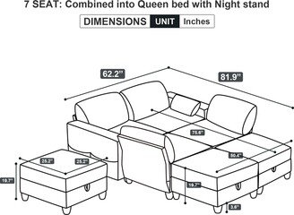 GREATPLANINC 7 Piece Sectional Modular Sofa Set Corduroy Velvet Sleeper Sofa Built-in Storage Sofa with Side Pocket, for Living Room Bedroom