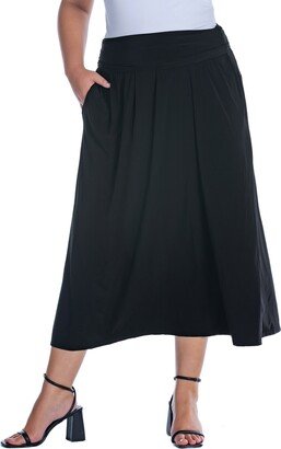 24seven Comfort Apparel Plus Size Fold Over Maxi Skirt with Pockets