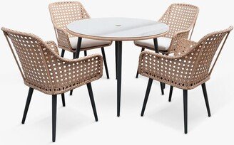 Boho 4-Seater Garden Round Dining Table & Chairs Set