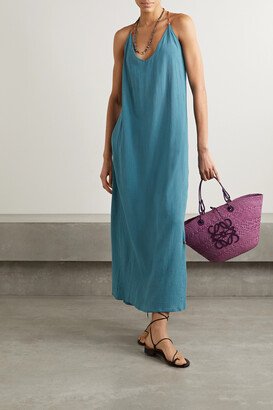 + Net Sustain Edahi Leather-trimmed Cotton-gauze Maxi Dress - Blue