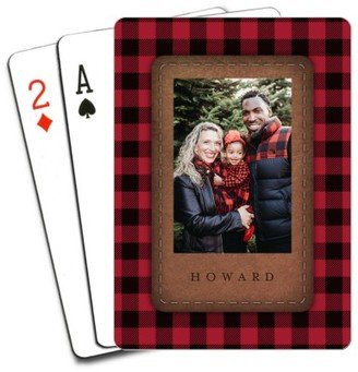 Playing Cards: Leather Patch Plaid Playing Cards, Red