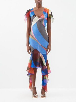 Asymmetric Goccia-print Silk-crepon Midi Dress