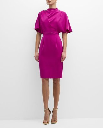 Kozia Mock-Neck Flutter-Sleeve Midi Dress