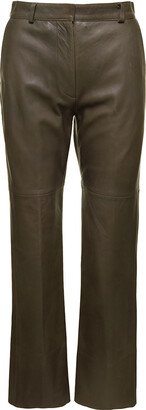 'hybiscus' Green Pants With Welt Pockets In Leather Woman