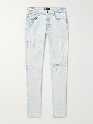 Skinny-Fit Logo-Appliquéd Crystal-Embellished Distressed Jeans