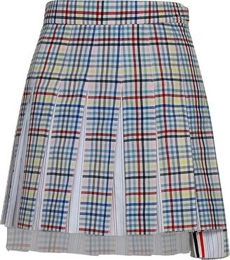 Gingham Pleated Asymmetric Mini Skirt