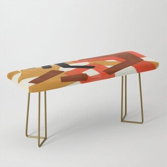 Yellow Orange Brown Fun Colorful Mid Century Modern Abstract Painting Shapes Pattern Benches