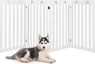 36'' Folding Wooden Freestanding Pet Gate Dog Gate W/360° Hinge White