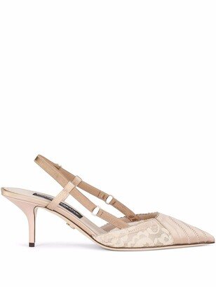 Lace-Panelled Slingback Pumps-AA